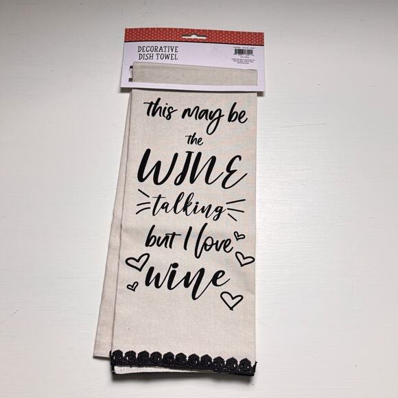 Decorative Kitchen Wine Humor Dish & Hand Towel with Words NWT - Picture 3 of 6